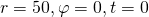 r = 50, \varphi = 0, t = 0